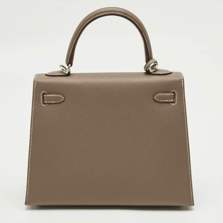 Pre Owned Hermes Etoupe Epsom Leather Palladium Finish Kelly Sellier 25 Bag