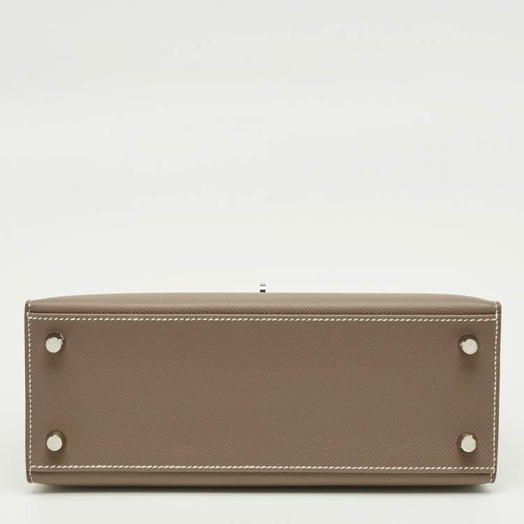 Pre Owned Hermes Etoupe Epsom Leather Palladium Finish Kelly Sellier 25 Bag