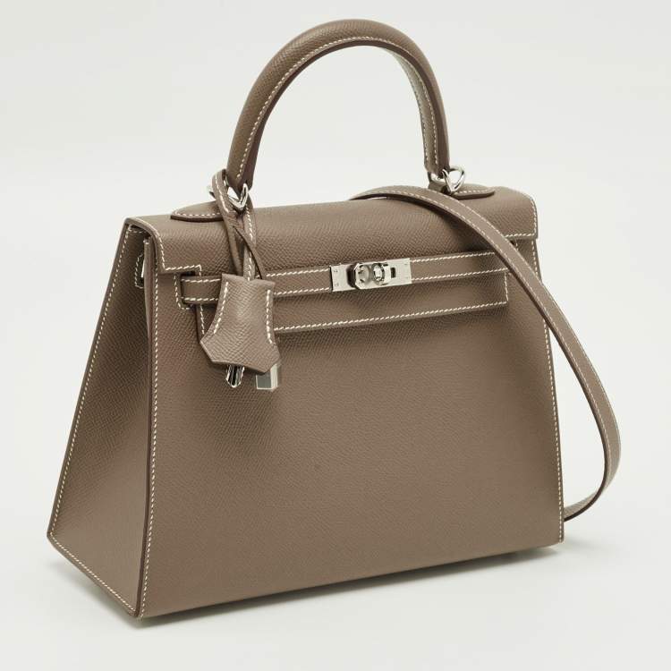 Pre Owned Hermes Etoupe Epsom Leather Palladium Finish Kelly Sellier 25 Bag