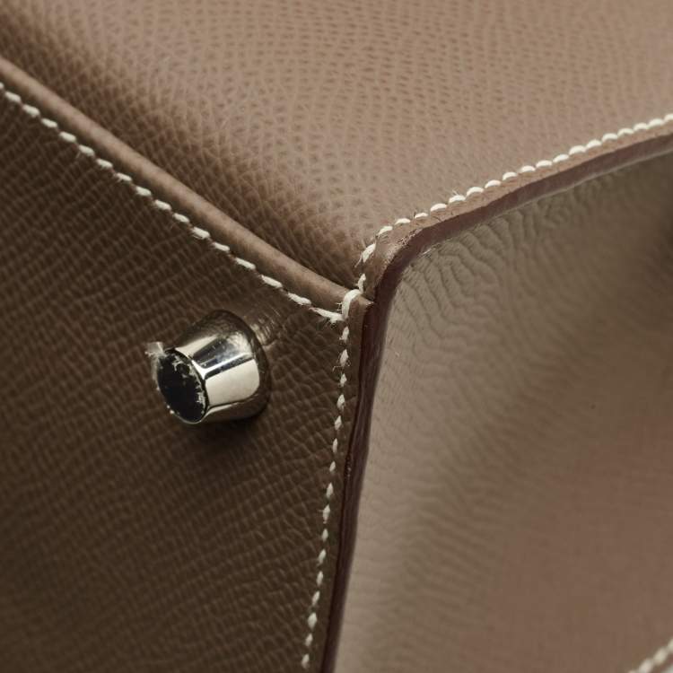 Pre Owned Hermes Etoupe Epsom Leather Palladium Finish Kelly Sellier 25 Bag