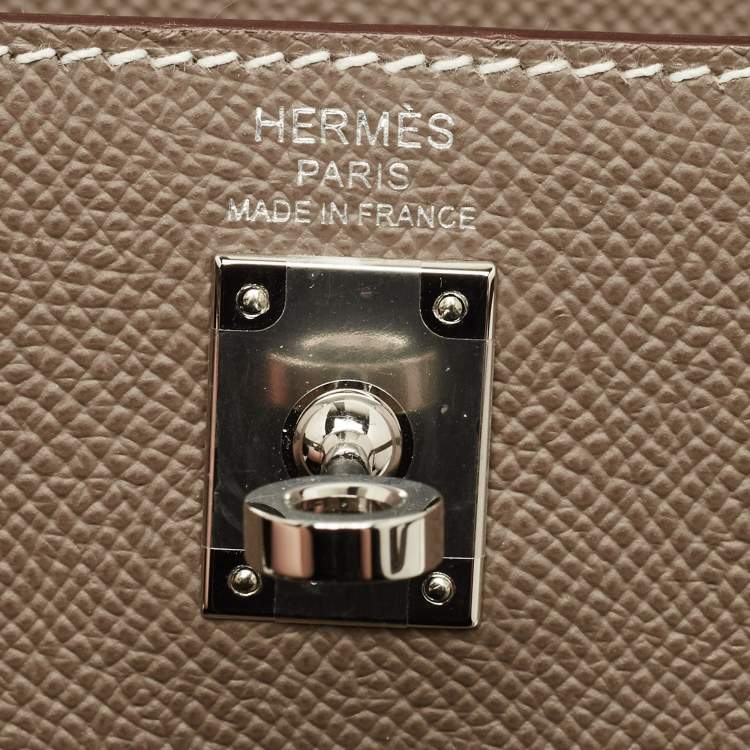 Pre Owned Hermes Etoupe Epsom Leather Palladium Finish Kelly Sellier 25 Bag