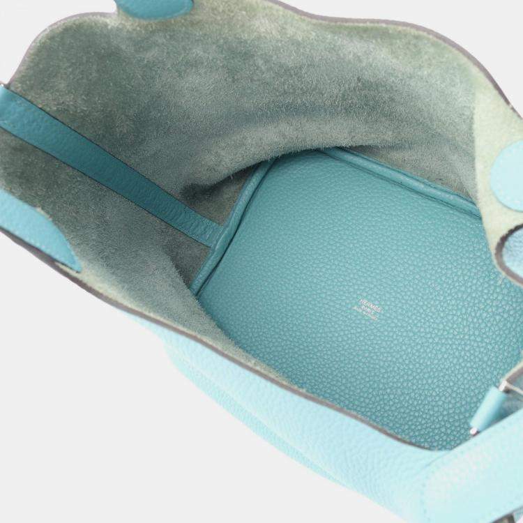 Pre Owned Hermes Picotin Lock 22 Blue Taurillon Clemence Leather Shoulder Bag