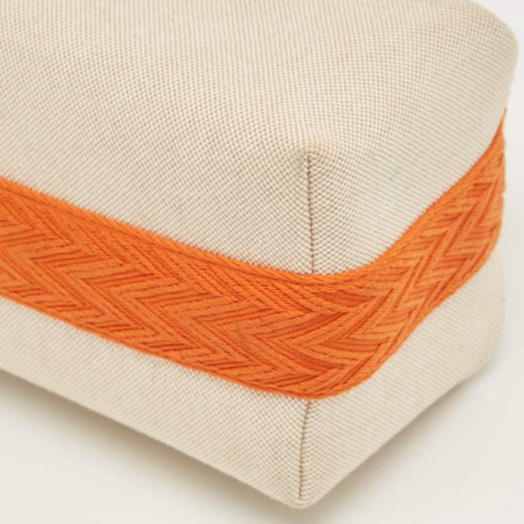Pre Owned Hermes Natural/Orange Canvas Small Bride-a-Brac Pouch