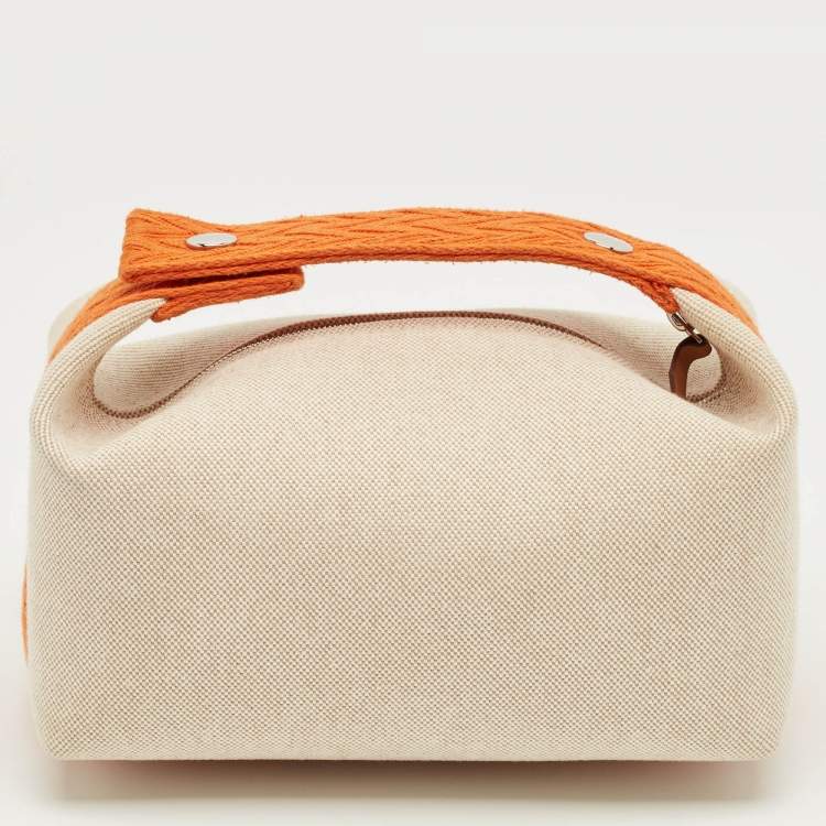 Pre Owned Hermes Natural/Orange Canvas Small Bride-a-Brac Pouch