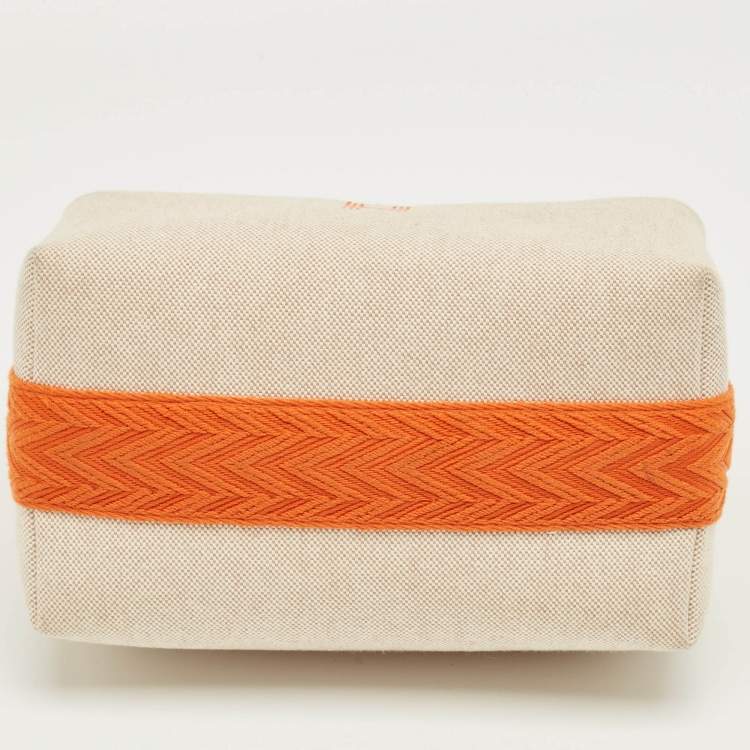 Pre Owned Hermes Natural/Orange Canvas Small Bride-a-Brac Pouch