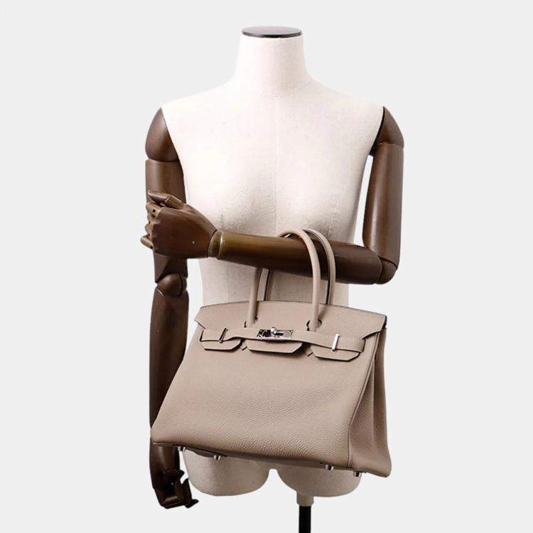 Pre Owned Hermes Birkin Size 30 Gris Tourterelle Togo Leather Bag 