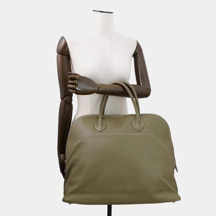 Pre Owned Hermes Bolide Relax Vert Gris Vaux Sikkim Leather Size 45