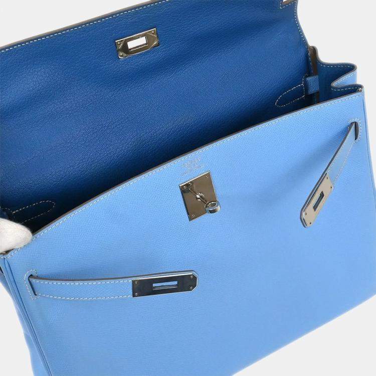 Pre Owned Hermes Blue Aztec Epsom Kelly 35 Retourne 2way Handbag