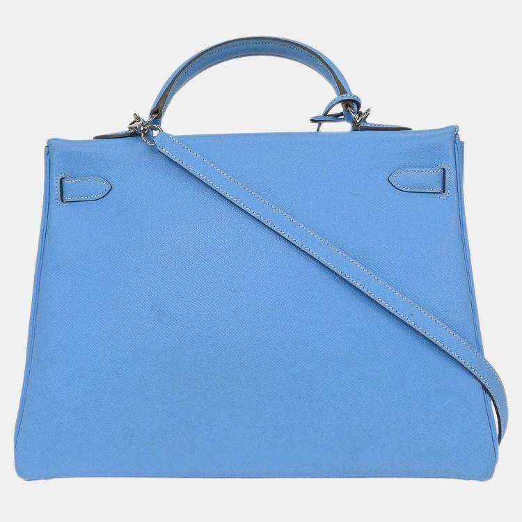 Pre Owned Hermes Blue Aztec Epsom Kelly 35 Retourne 2way Handbag