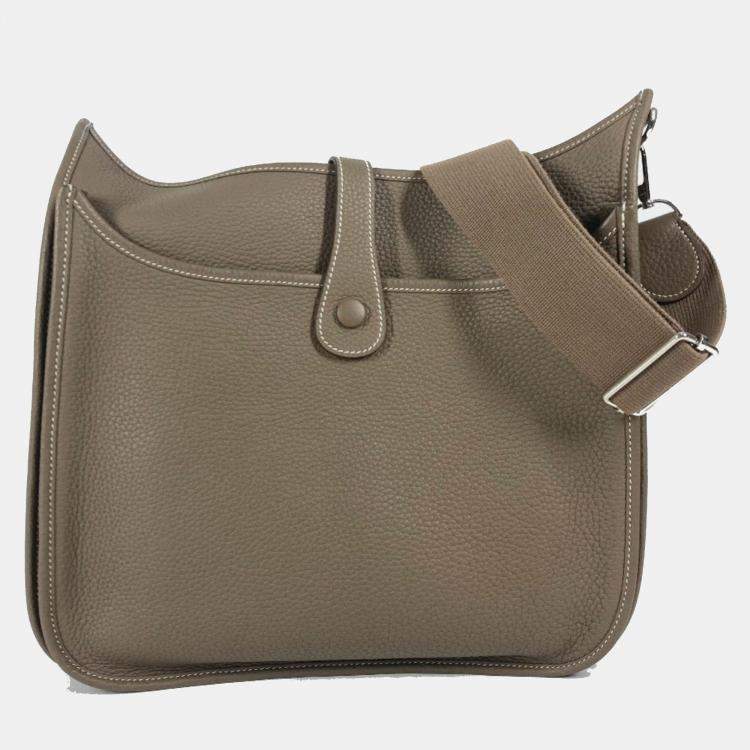 Pre Owned Hermes Evelyn 3 Gm Bag H Punching Logo Crossbody Taurillon Clemence Etoupe Beige