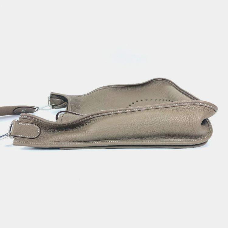 Pre Owned Hermes Evelyn 3 Gm Bag H Punching Logo Crossbody Taurillon Clemence Etoupe Beige