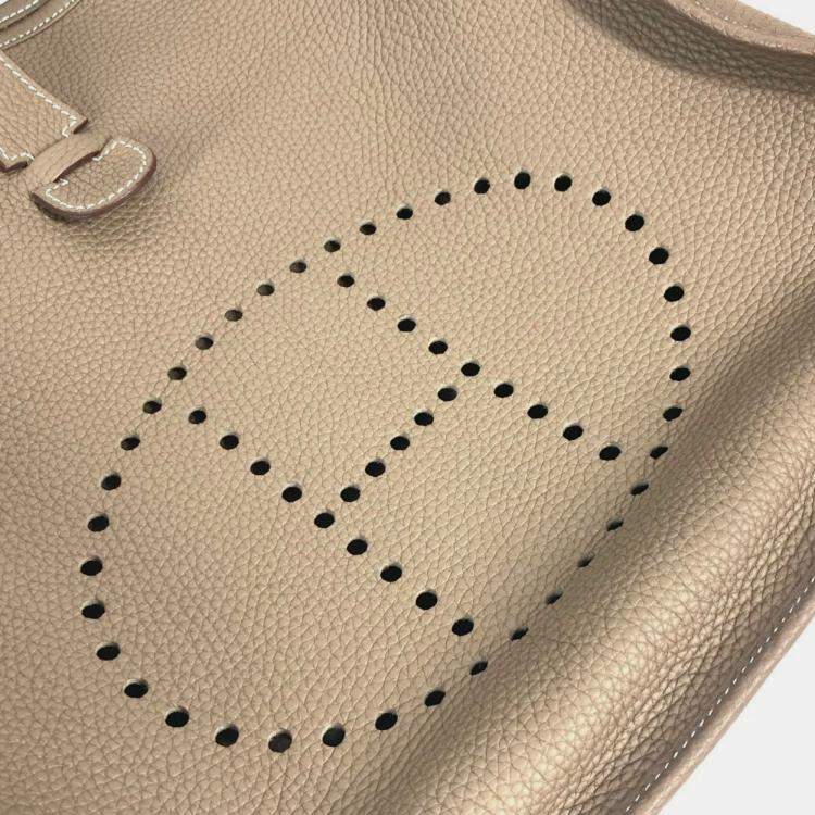 Pre Owned Hermes Evelyn 3 Gm Bag H Punching Logo Crossbody Taurillon Clemence Etoupe Beige