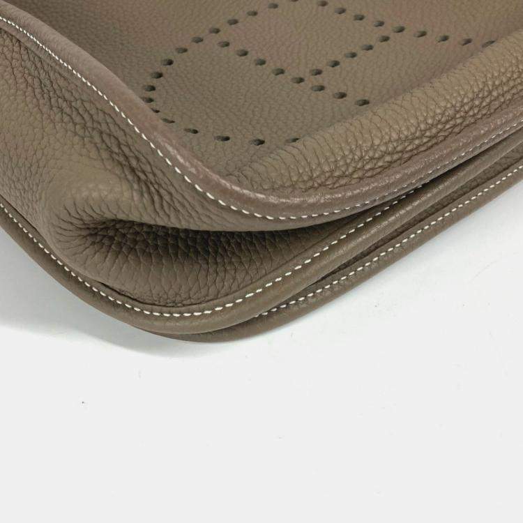 Pre Owned Hermes Evelyn 3 Gm Bag H Punching Logo Crossbody Taurillon Clemence Etoupe Beige
