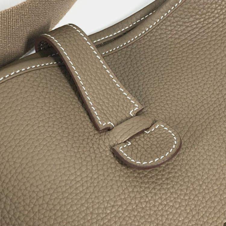 Pre Owned Hermes Evelyn 3 Gm Bag H Punching Logo Crossbody Taurillon Clemence Etoupe Beige