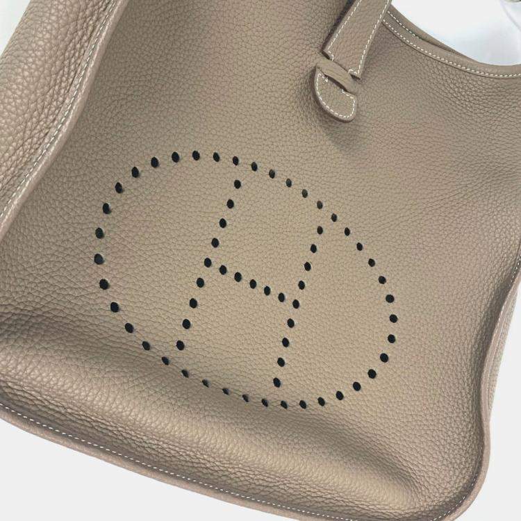 Pre Owned Hermes Evelyn 3 Gm Bag H Punching Logo Crossbody Taurillon Clemence Etoupe Beige