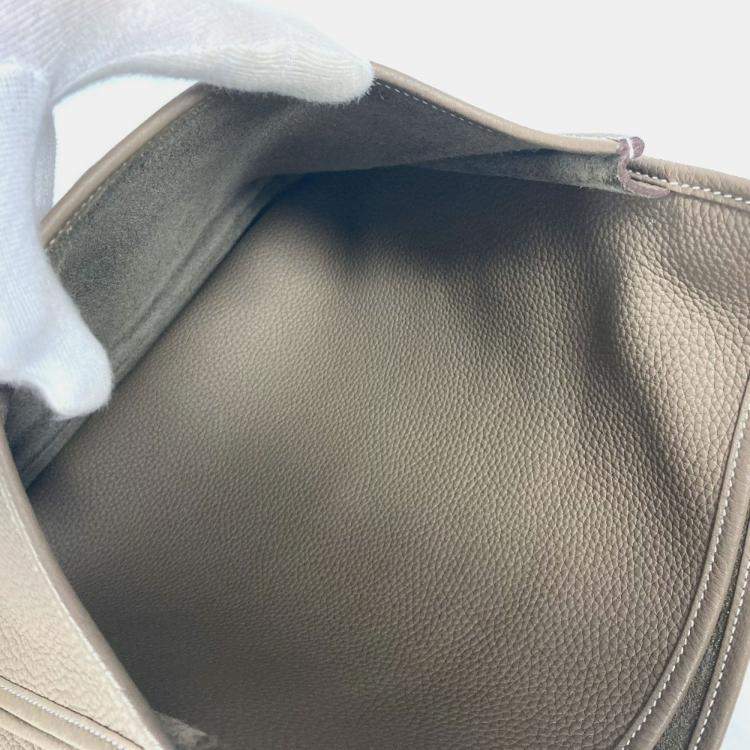 Pre Owned Hermes Evelyn 3 Gm Bag H Punching Logo Crossbody Taurillon Clemence Etoupe Beige