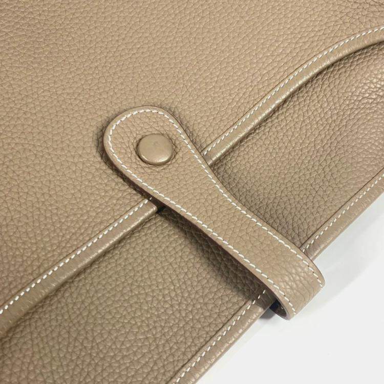 Pre Owned Hermes Evelyn 3 Gm Bag H Punching Logo Crossbody Taurillon Clemence Etoupe Beige