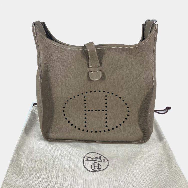 Pre Owned Hermes Evelyn 3 Gm Bag H Punching Logo Crossbody Taurillon Clemence Etoupe Beige
