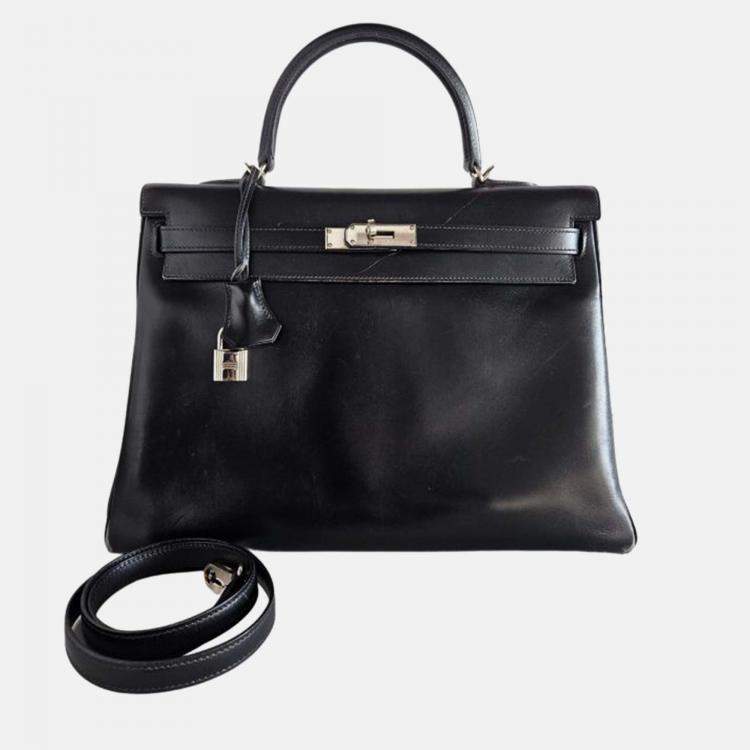 Pre Owned Hermes Kelly 35 Box Leather Palladium Hardware Bag