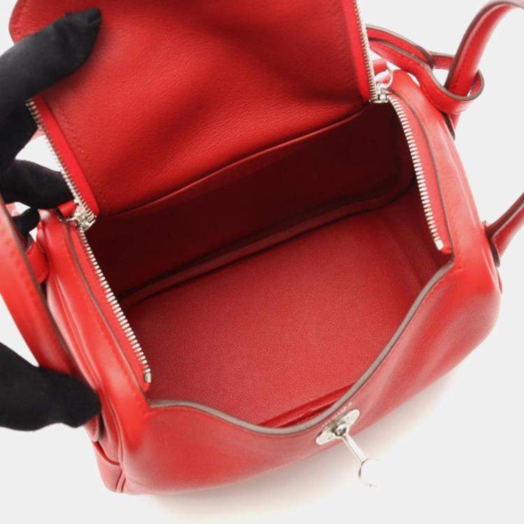 Pre Owned Hermes Lindy Mini Red Swift Leather Shoulder Bag
