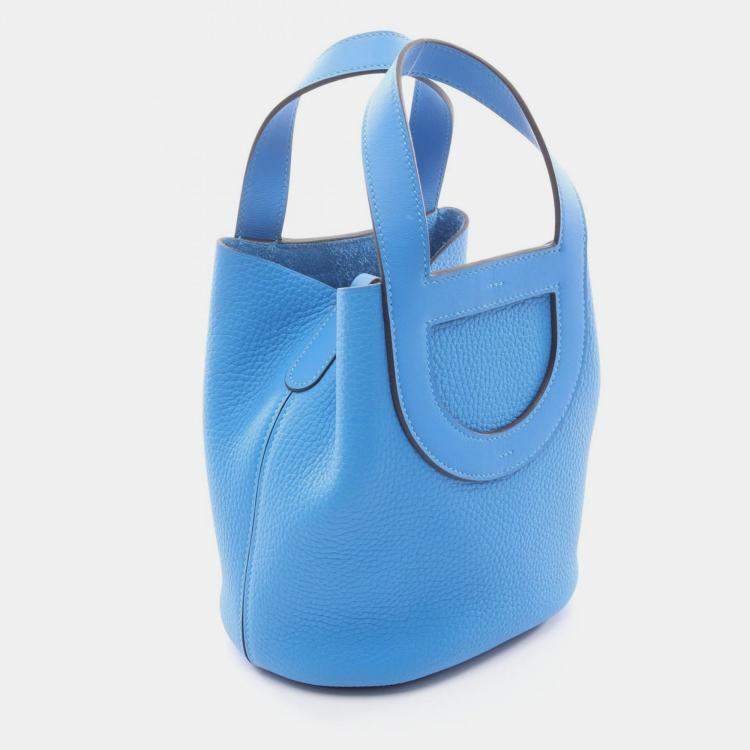 Pre Owned Hermes In The Loop 18 Blue Hydra Taurillon Clemence Leather Tote Bag