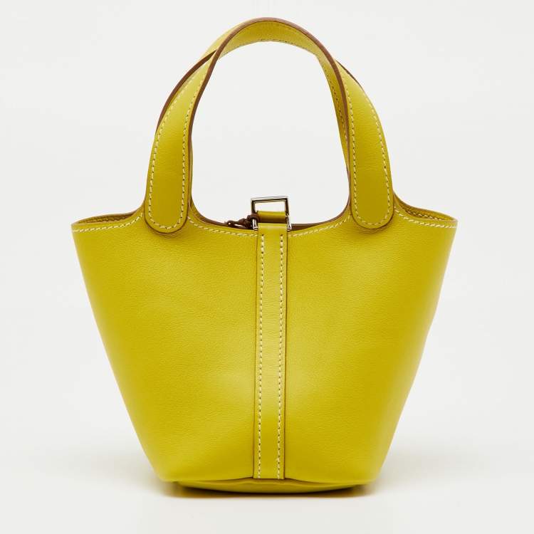 Pre Owned Hermes Lime Swift Leather Micro Picotin Lock Bag