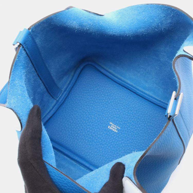 Pre Owned Hermes Picotin Lock 18 Blue Hydra Taurillon Clemence Leather Shoulder Bag