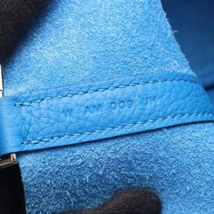 Pre Owned Hermes Picotin Lock 18 Blue Hydra Taurillon Clemence Leather Shoulder Bag
