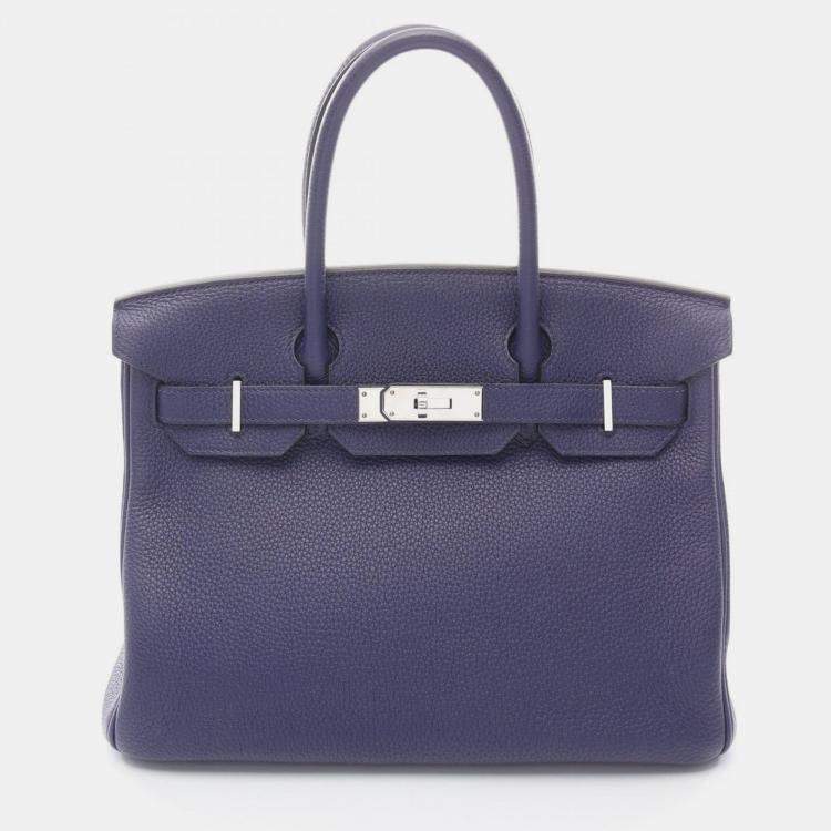 Pre Owned Hermes Birkin 30 Blue Encre Togo Leather Tote Bag