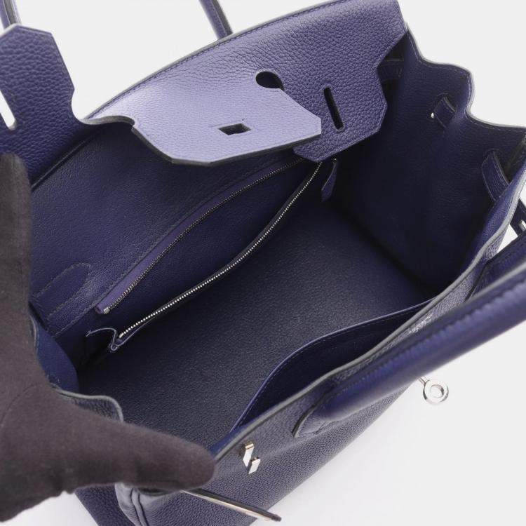 Pre Owned Hermes Birkin 30 Blue Encre Togo Leather Tote Bag