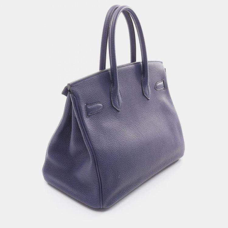 Pre Owned Hermes Birkin 30 Blue Encre Togo Leather Tote Bag