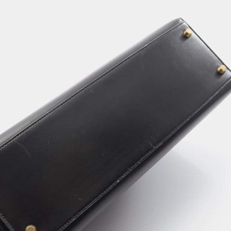 Pre Owned Hermes Kelly 32 Black Box Calf Leather Tote Bag