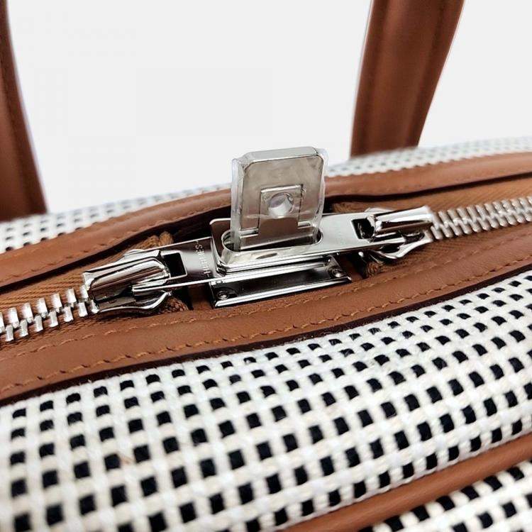 Pre Owned Hermes Brown White Canvas and Leather Victoria 3 Mini
