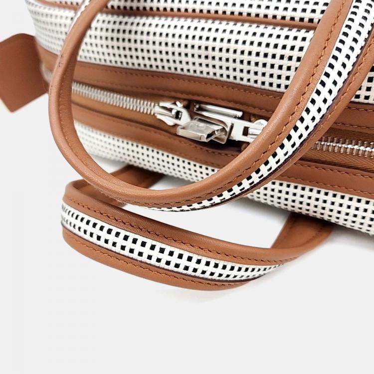 Pre Owned Hermes Brown White Canvas and Leather Victoria 3 Mini