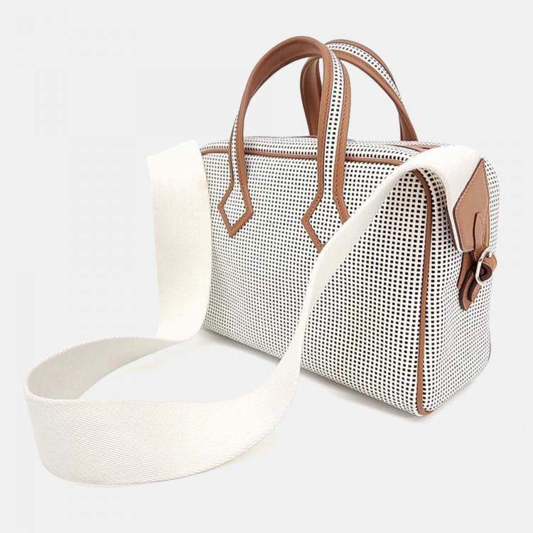 Pre Owned Hermes Brown White Canvas and Leather Victoria 3 Mini