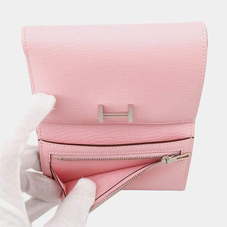 Pre Owned Hermes Bearn Combine Rose Sakura Chevre Myzore Goatskin