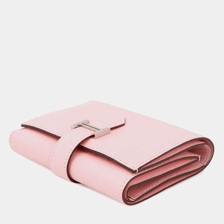 Pre Owned Hermes Bearn Combine Rose Sakura Chevre Myzore Goatskin