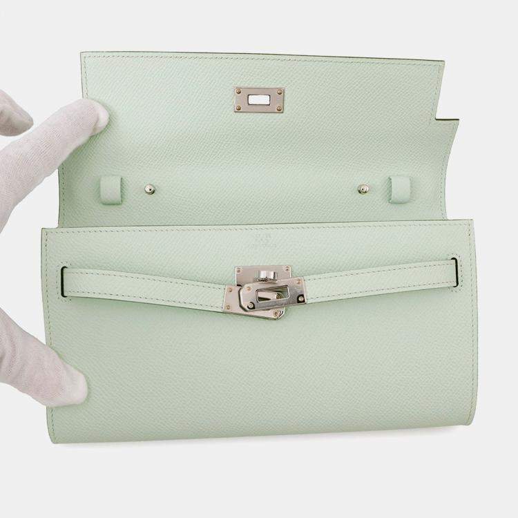 Pre Owned Hermes Kelly Long To Go Vert Peppermint Epsom Wallet 