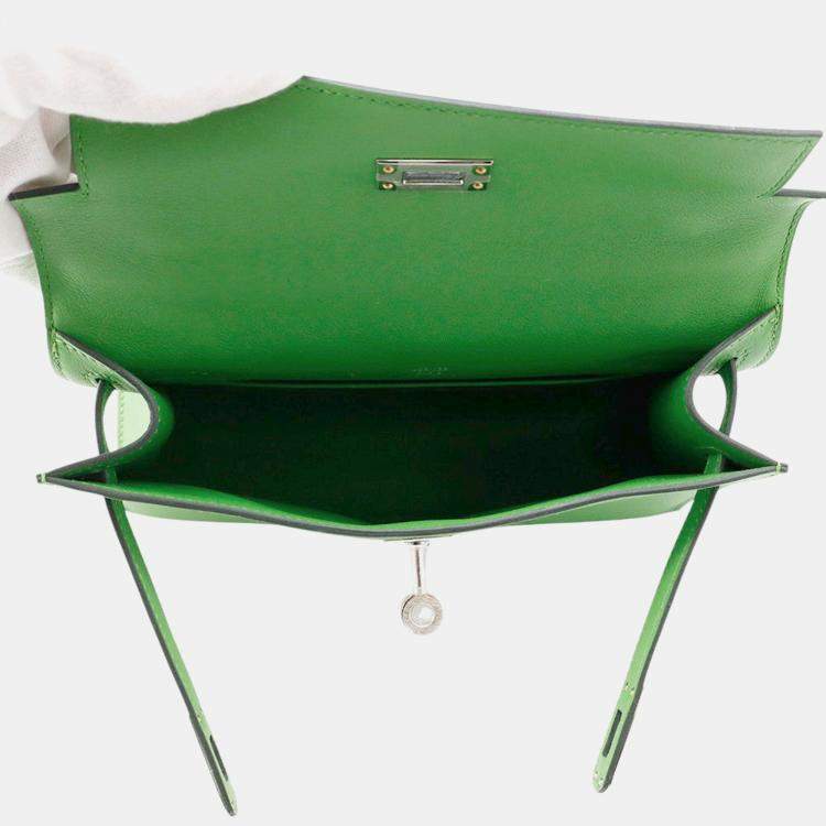 Pre Owned Hermes Pochette Kelly Vert Yucca Swift Leather