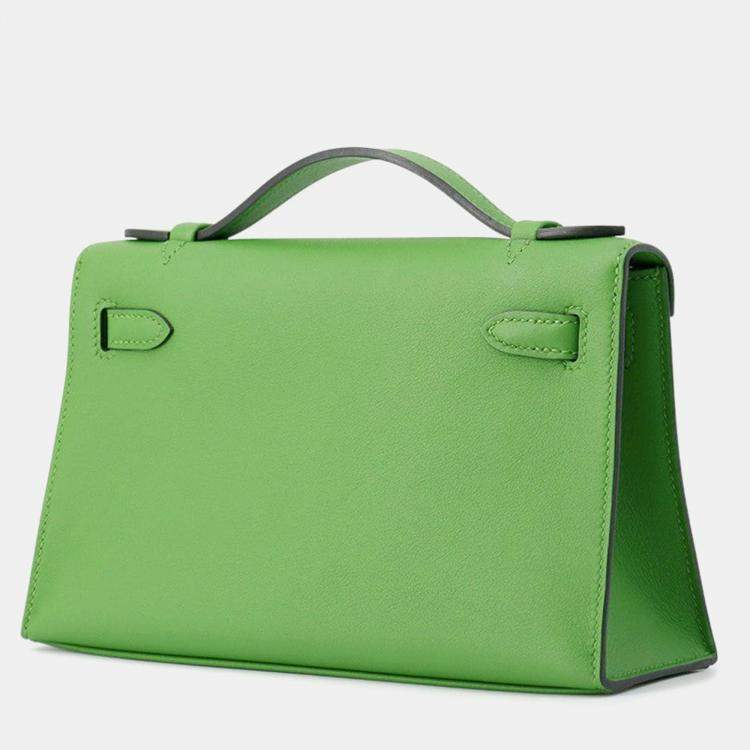 Pre Owned Hermes Pochette Kelly Vert Yucca Swift Leather