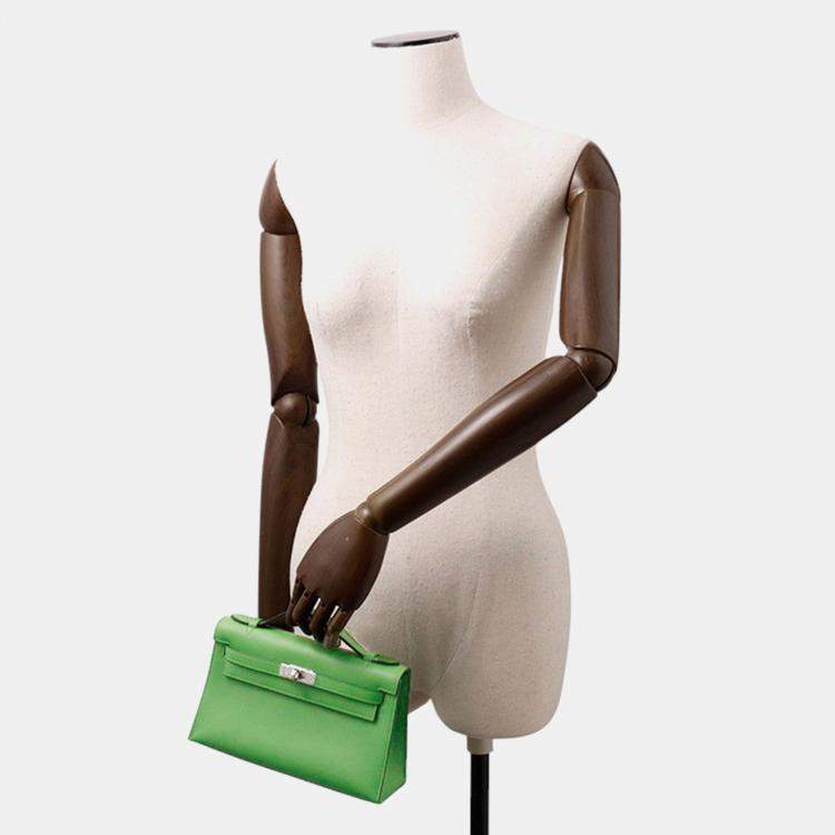 Pre Owned Hermes Pochette Kelly Vert Yucca Swift Leather