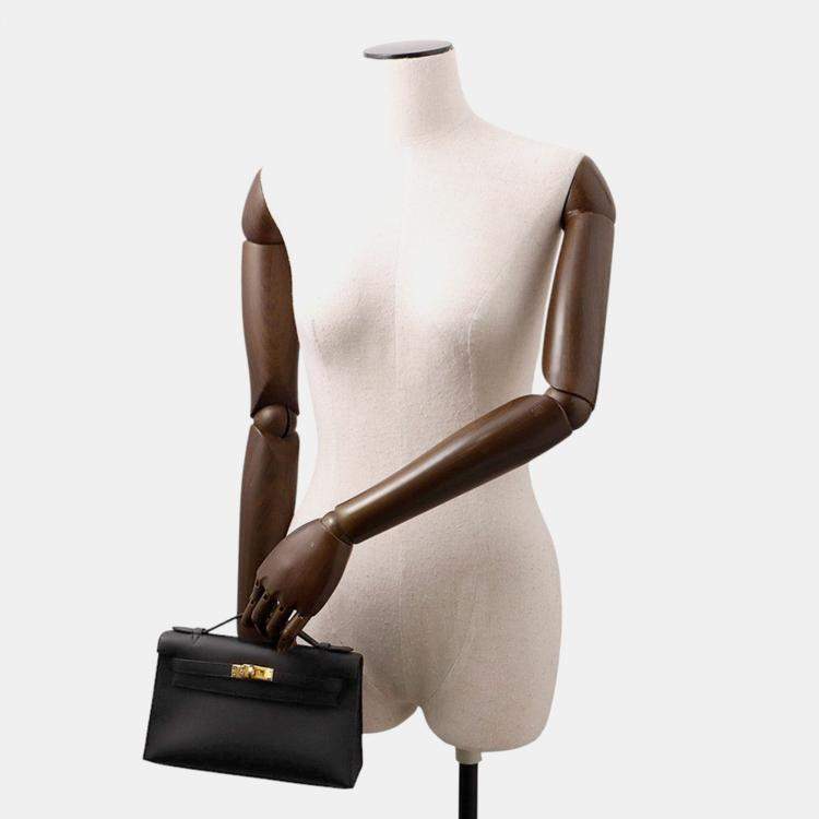 Pre Owned Hermes Pochette kelly Black Swift Leather Size K Ht 617 Cu