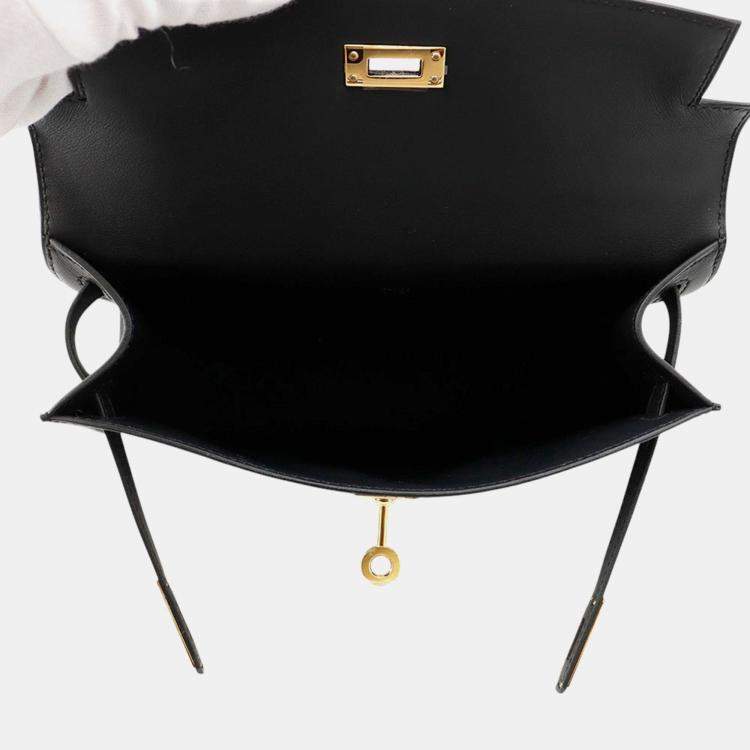 Pre Owned Hermes Pochette kelly Black Swift Leather Size K Ht 617 Cu