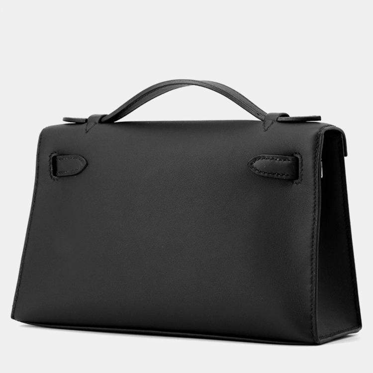 Pre Owned Hermes Pochette kelly Black Swift Leather Size K Ht 617 Cu