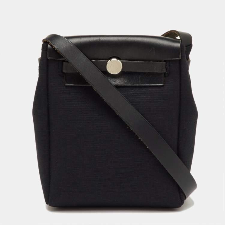 Pre Owned Hermès Black/Beige Toile and Vache Hunter Leather 2-in-1 Herbag TPM Bag