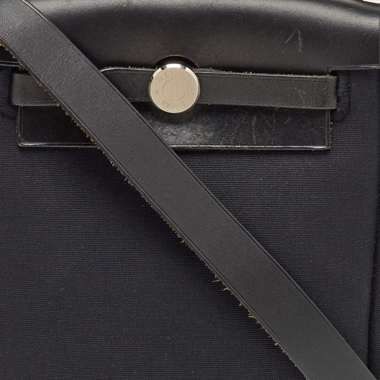 Pre Owned Hermès Black/Beige Toile and Vache Hunter Leather 2-in-1 Herbag TPM Bag