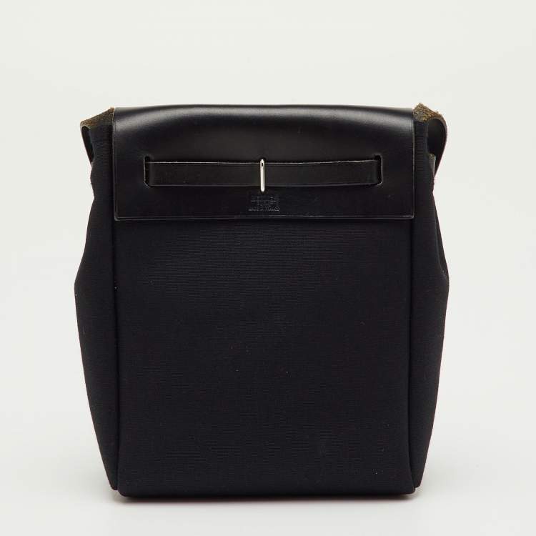 Pre Owned Hermès Black/Beige Toile and Vache Hunter Leather 2-in-1 Herbag TPM Bag