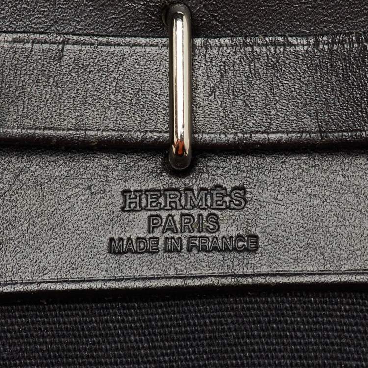 Pre Owned Hermès Black/Beige Toile and Vache Hunter Leather 2-in-1 Herbag TPM Bag