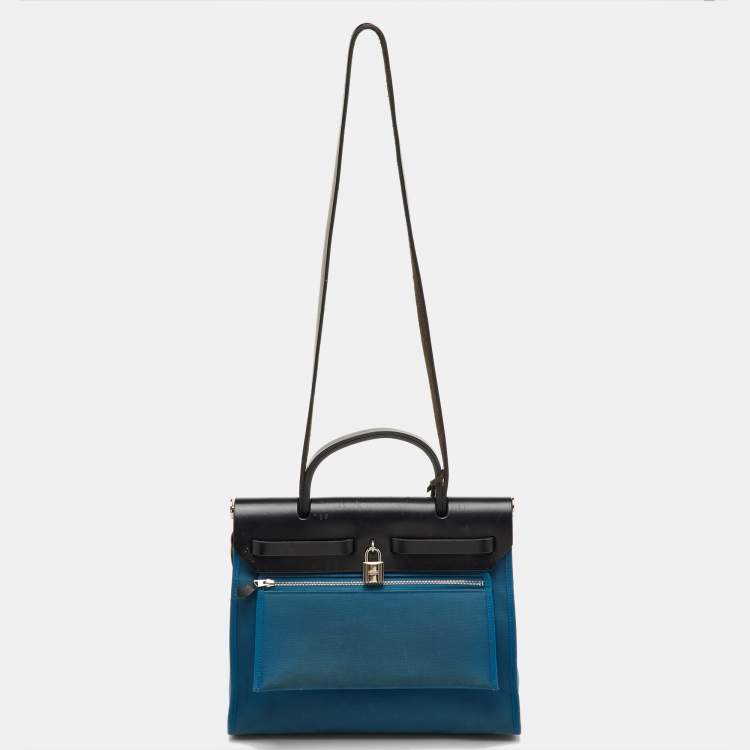 Pre Owned Hermès Bleu Frida/Black Toile Canvas and Vache Hunter Herbag Zip 31 Bag