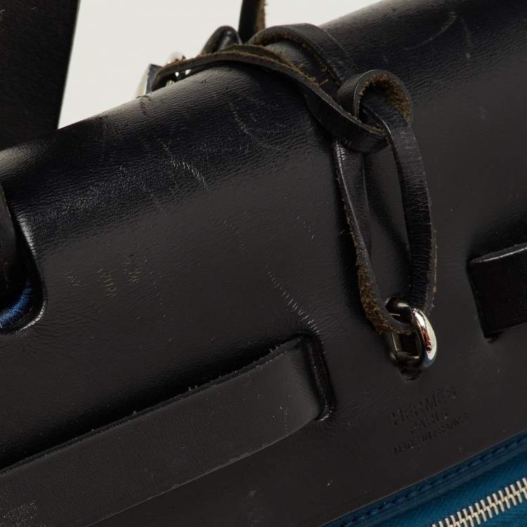 Pre Owned Hermès Bleu Frida/Black Toile Canvas and Vache Hunter Herbag Zip 31 Bag